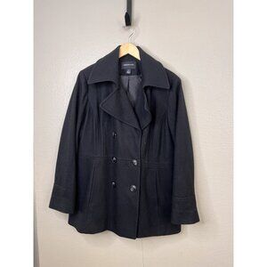 London Fog Womens Black Peacoat Double-Breasted XL Winter Coat Wool Blend